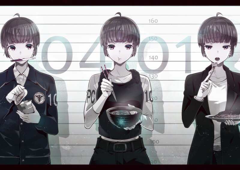 Three Anime Girls Eating — Black