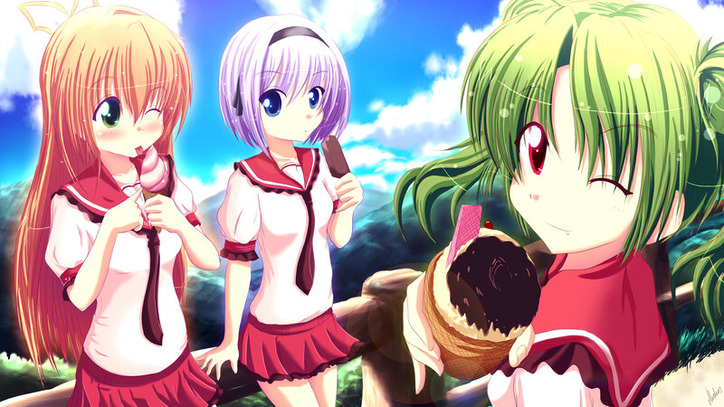 Three Anime Girls Eating Ice Cream