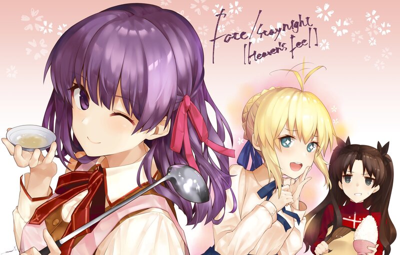 Three Anime Girls Eating — Purple