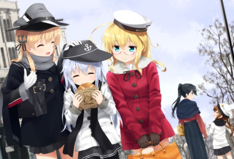 Three Anime Girls Eating — Red