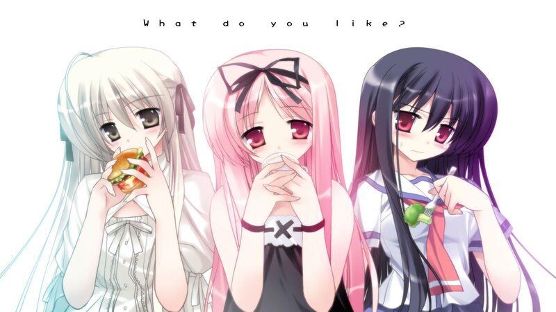 Three Anime Girls Eating — White, Neutral