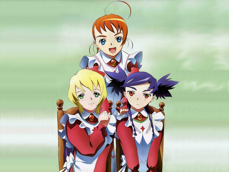 Three Anime Girls — Green, Calm
