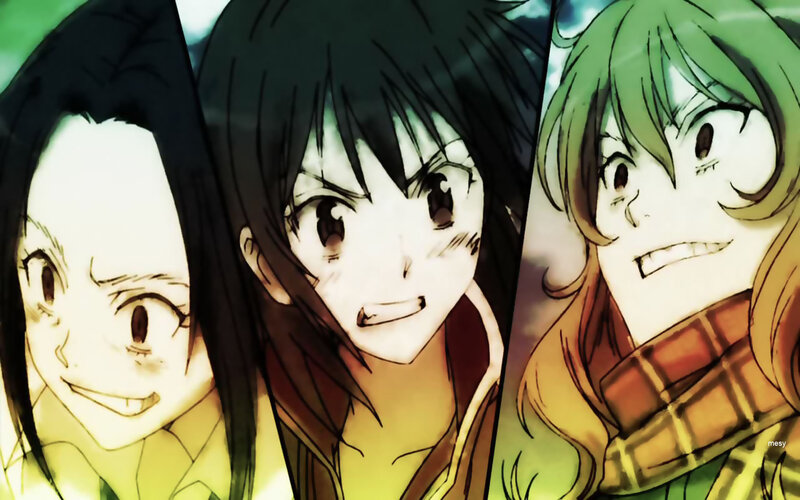 Three Anime Girls — Green, Dramatic, Manga