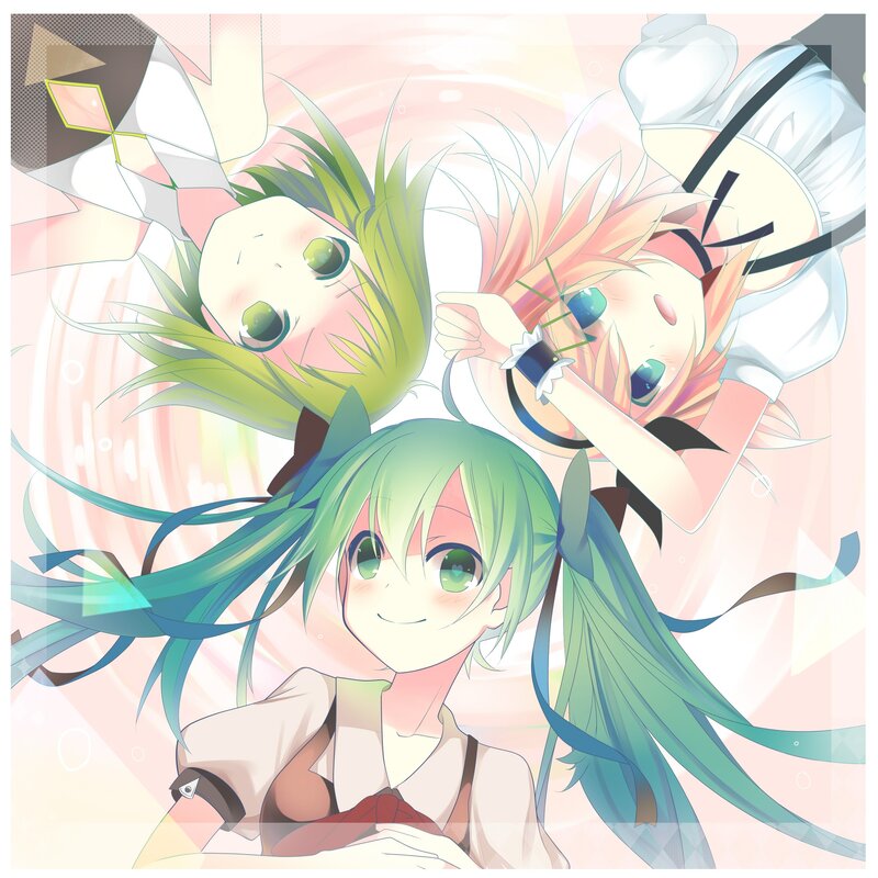 Three Anime Girls — Green, Playful, Green Hair