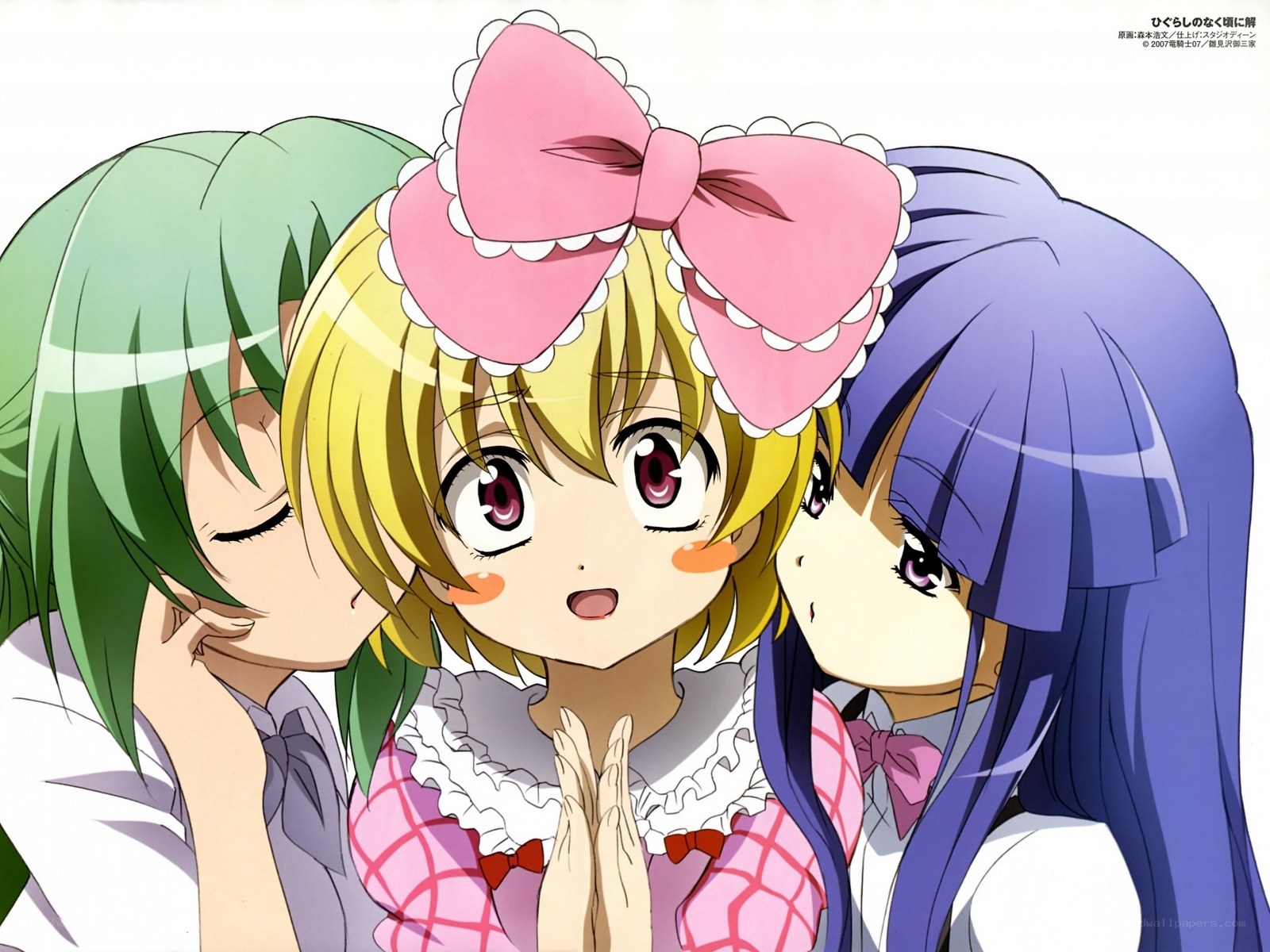 Three anime girls hugging