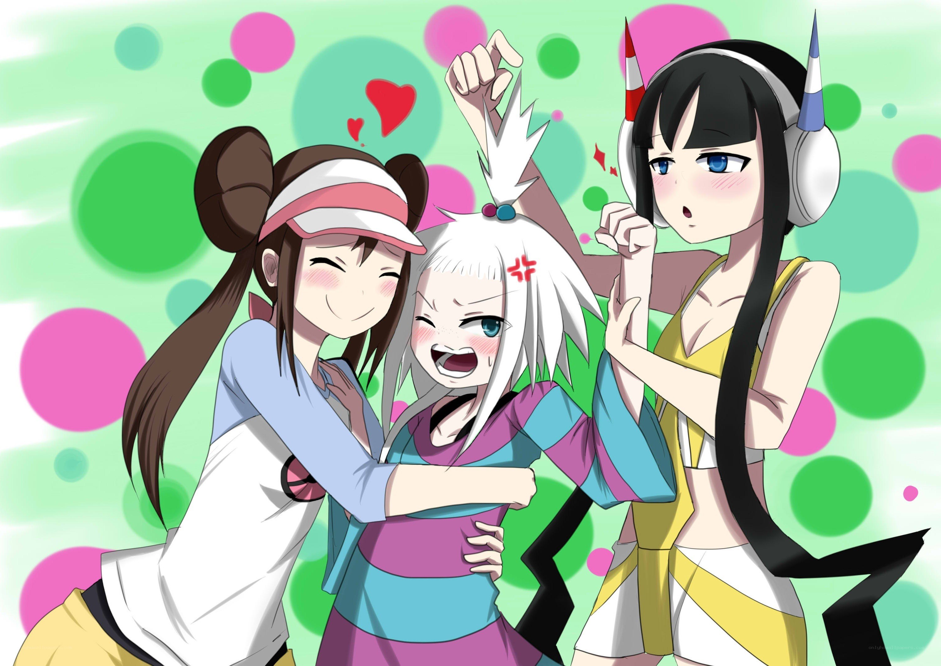 Three anime girls hugging