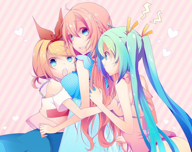 Three anime girls hugging