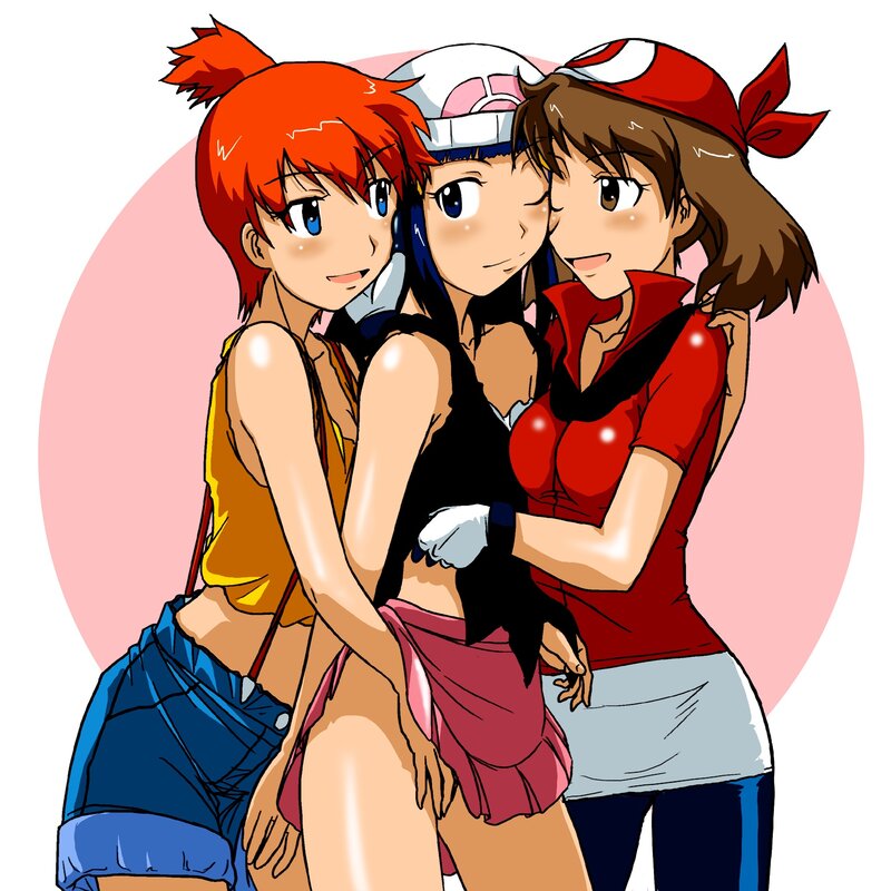 three anime girls hugging