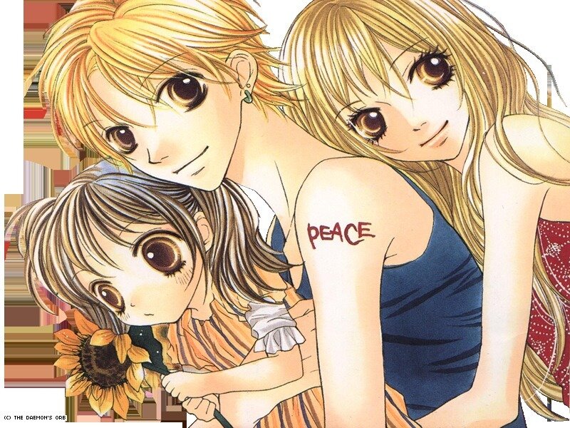 Three anime girls hugging