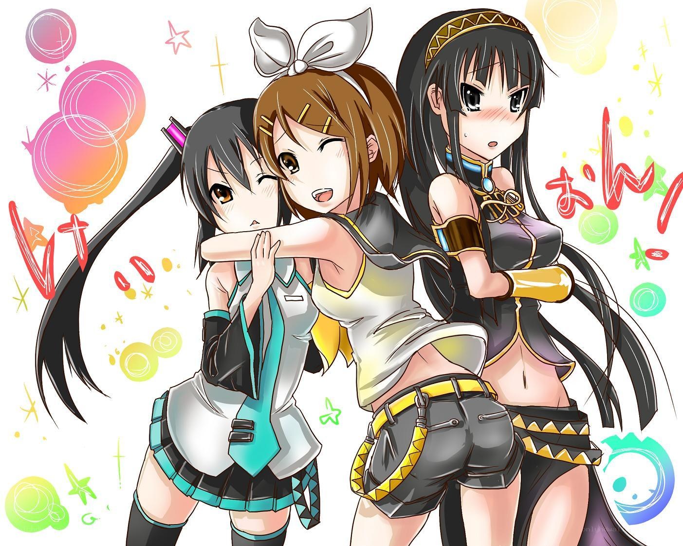 Three anime girls hugging