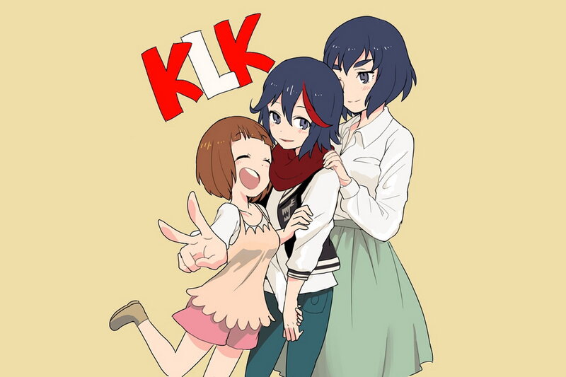 Three Anime Girls Hugging — Beige