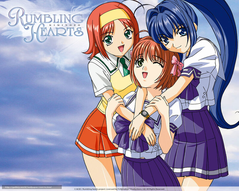 Three Anime Girls Hugging — Blue, Cheerful
