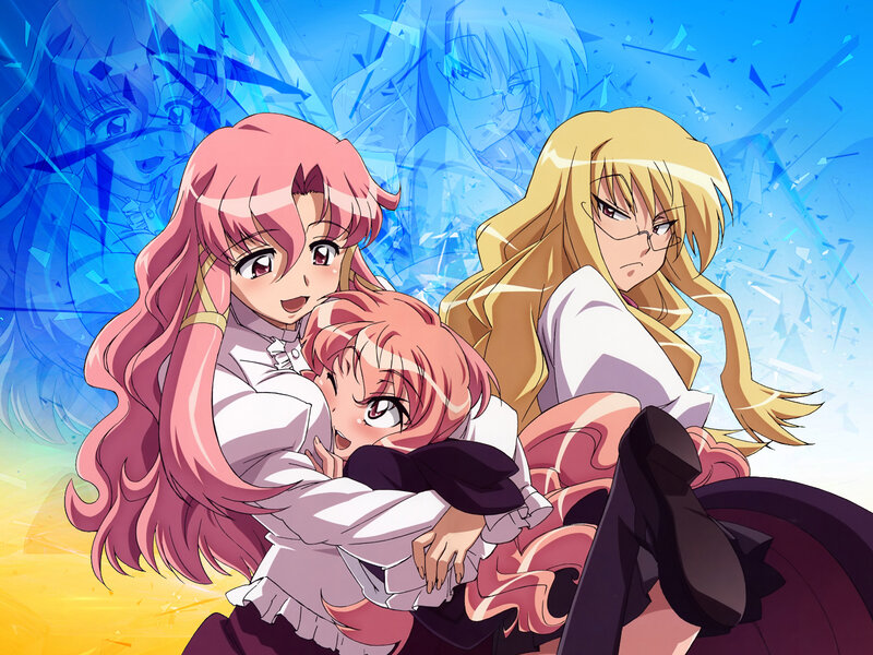 Three Anime Girls Hugging — Blue, Dramatic