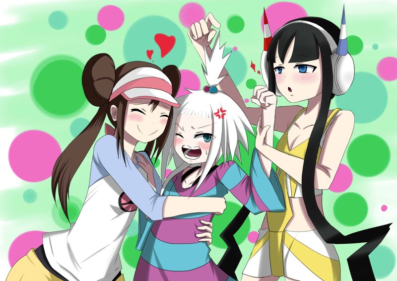 Three Anime Girls Hugging — Green