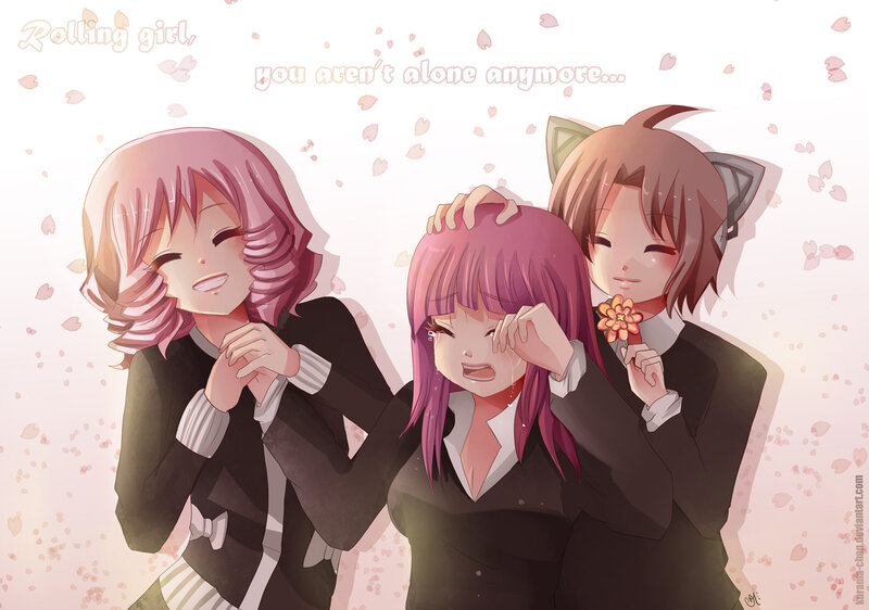 Three Anime Girls Hugging — Pink, Comforting