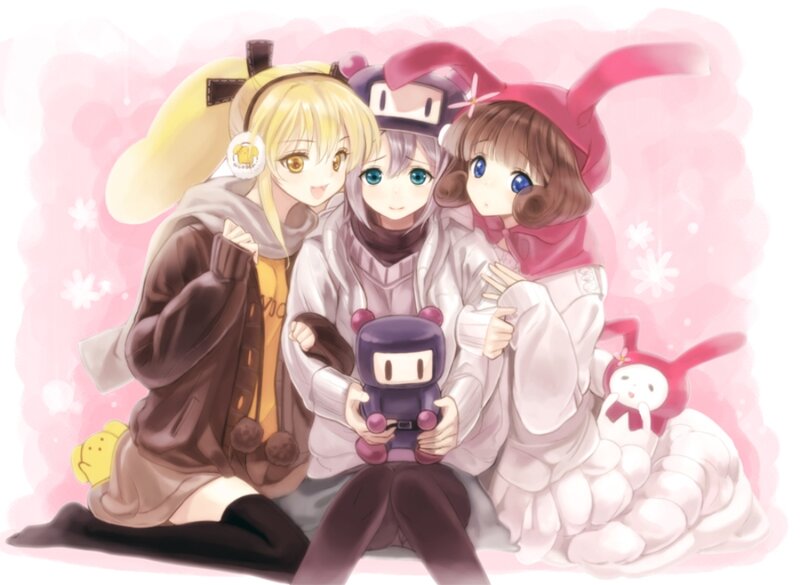 Three Anime Girls Hugging — Pink, Cute