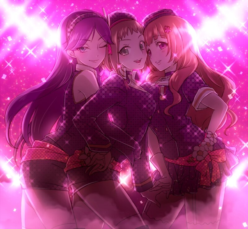 Three Anime Girls Hugging — Pink, Glittering