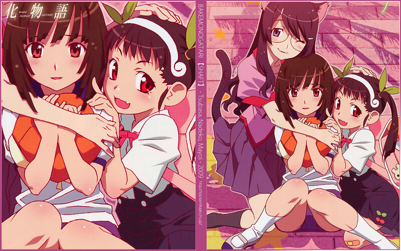 Three Anime Girls Hugging — Pink, Playful, Afternoon