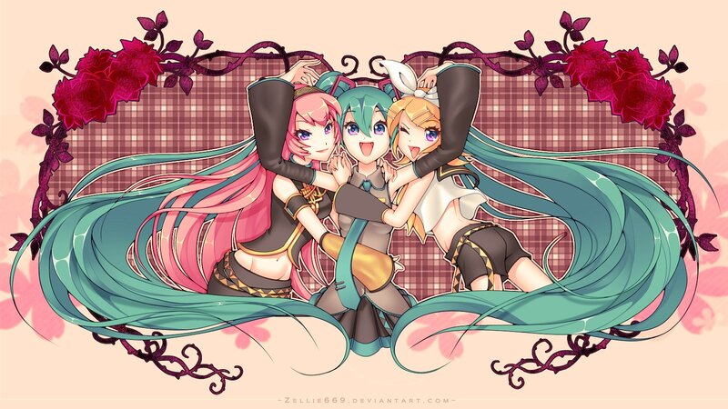 Three Anime Girls Hugging — Pink, Playful, Spring