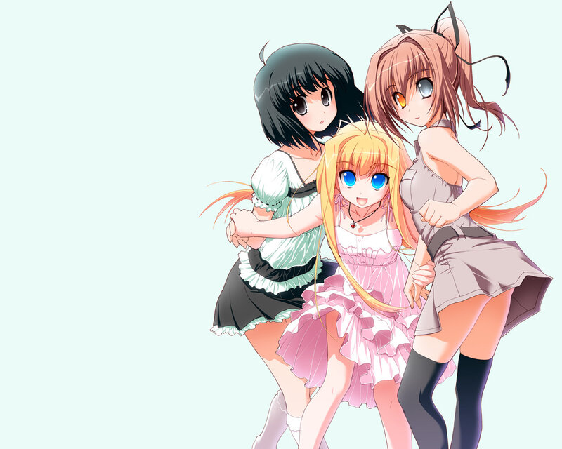 Three Anime Girls Hugging — Pink