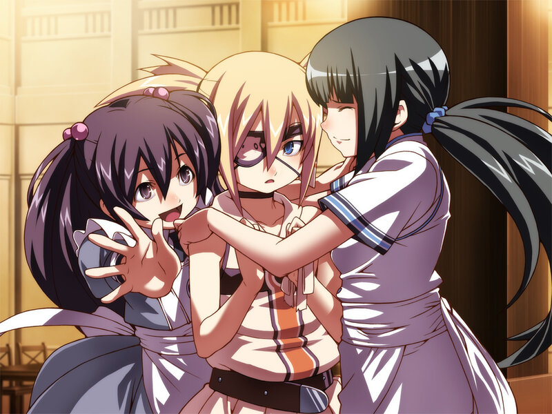 Three Anime Girls Hugging — Purple