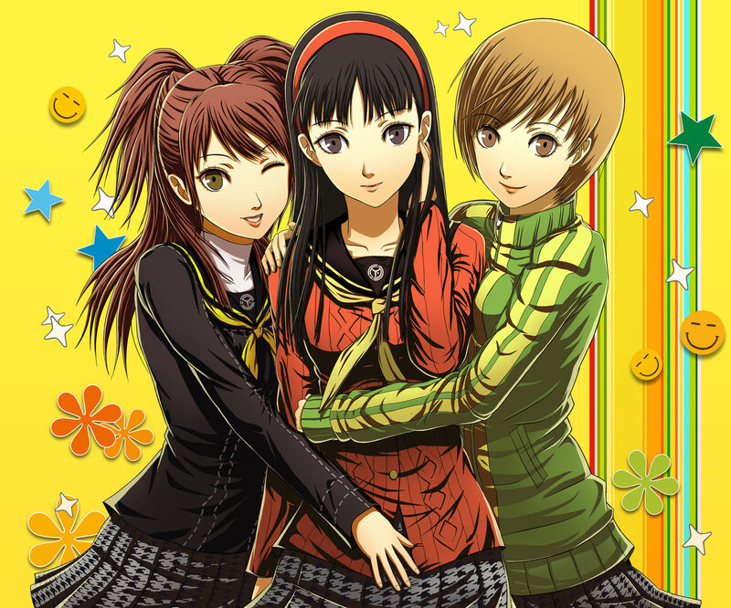 Three Anime Girls Hugging — Yellow