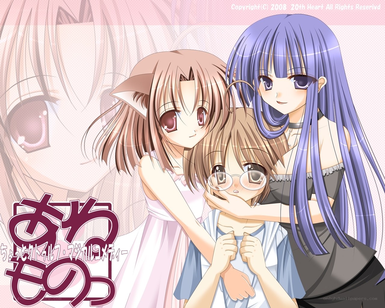three anime girls hugging