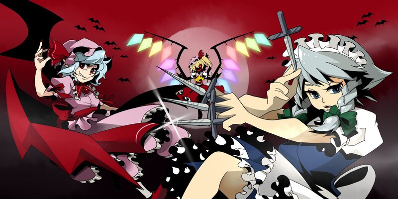 Three anime girls in a battle scene