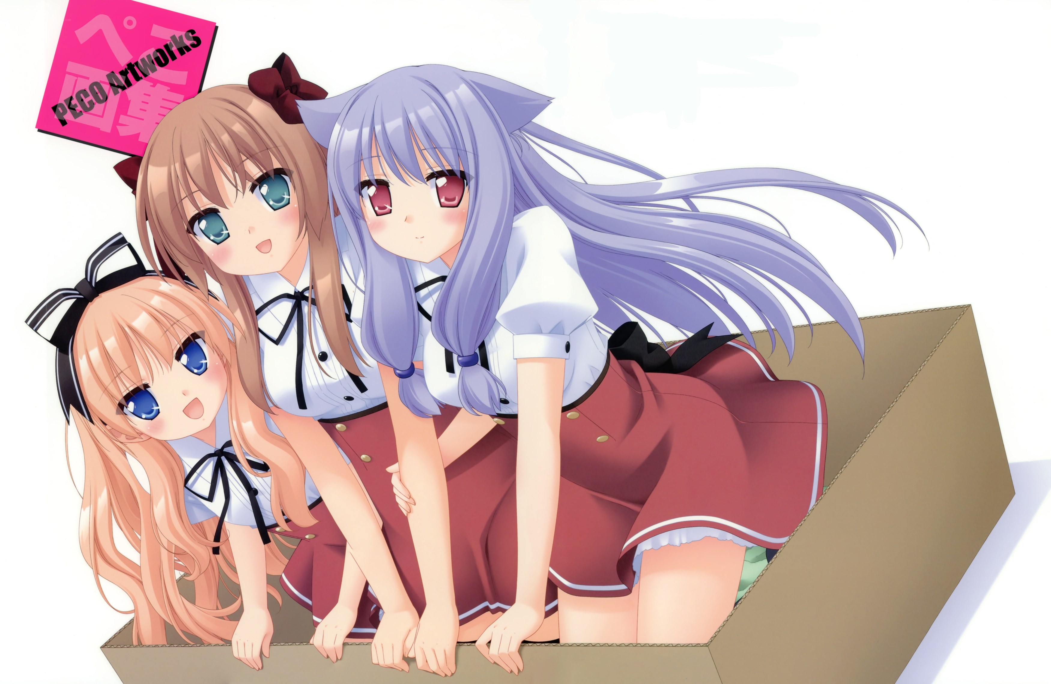 three anime girls in a box