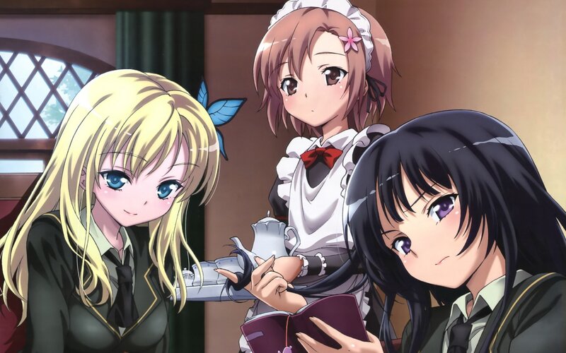 Three Anime Girls in a Cafe