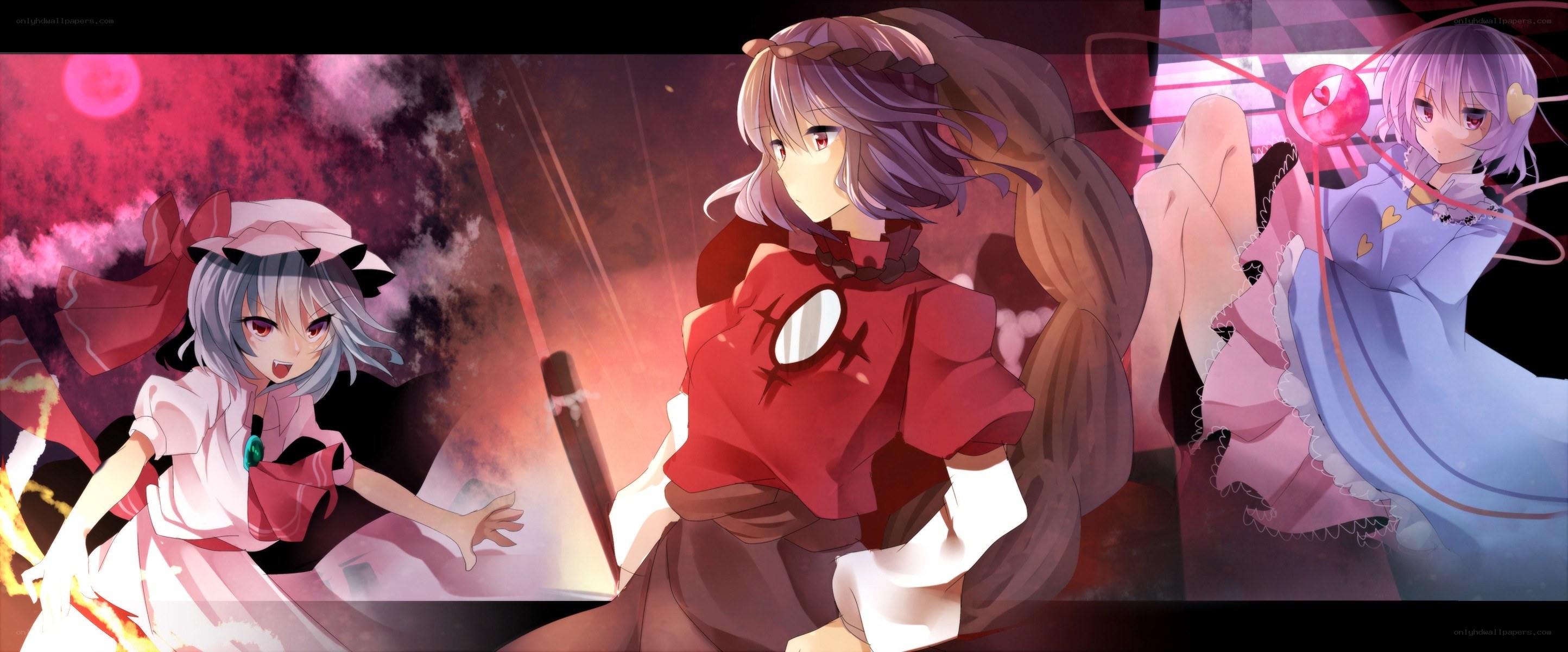three anime girls in a dramatic scene