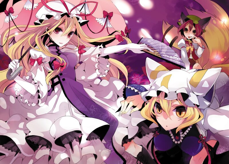 Three anime girls in a fantasy scene