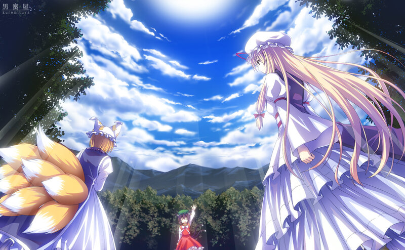 Three Anime Girls in a Forest — Blue