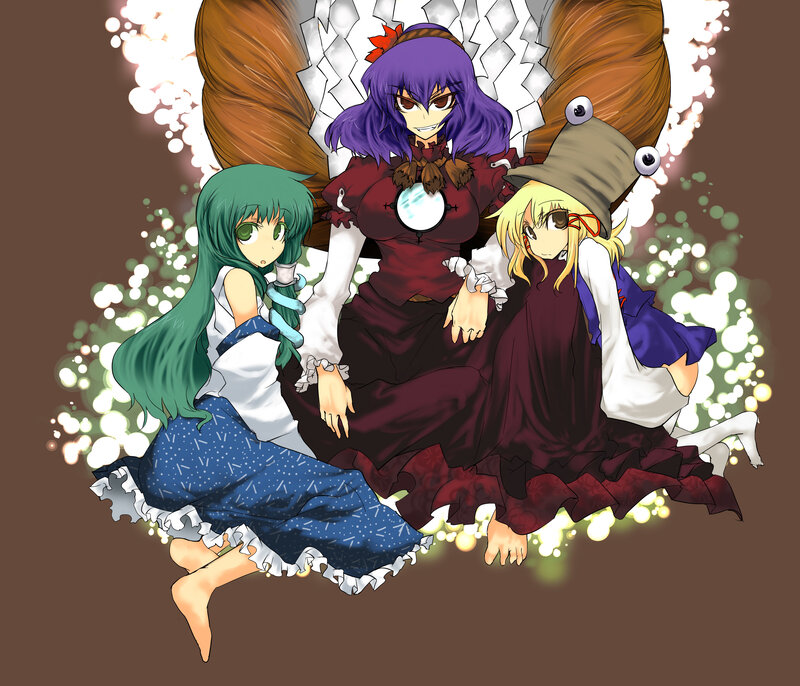three anime girls in a group
