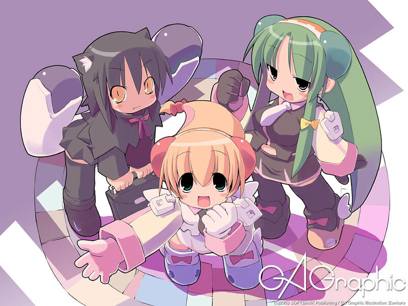 three anime girls in a group