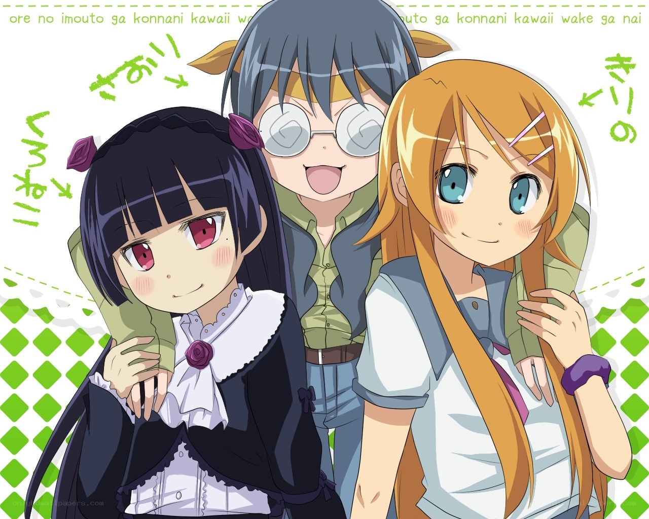 Three anime girls in a group