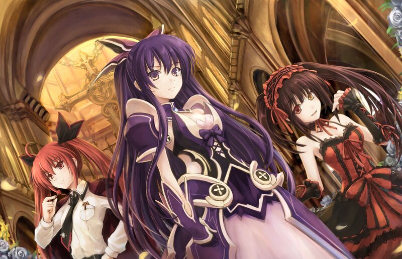 Three Anime Girls in a Hall — Purple