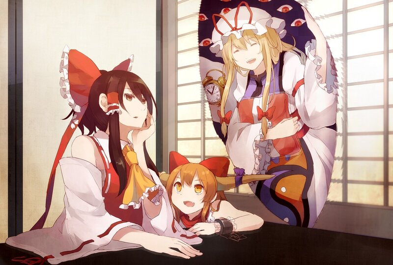 Three anime girls in a room