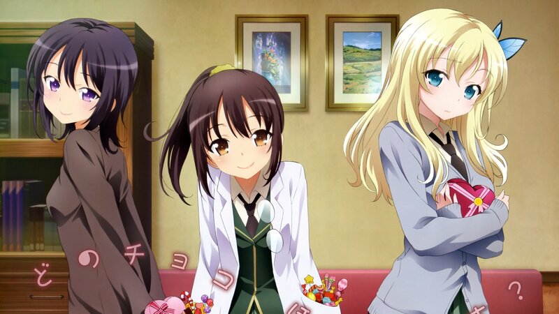 Three anime girls in a room