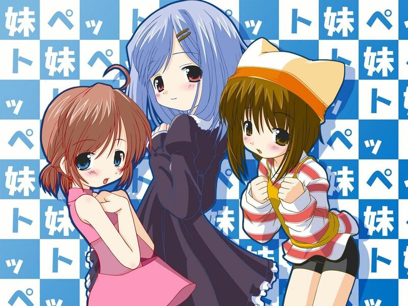 Three anime girls in a row