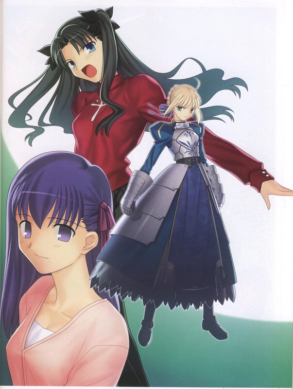 Three anime girls in a scene