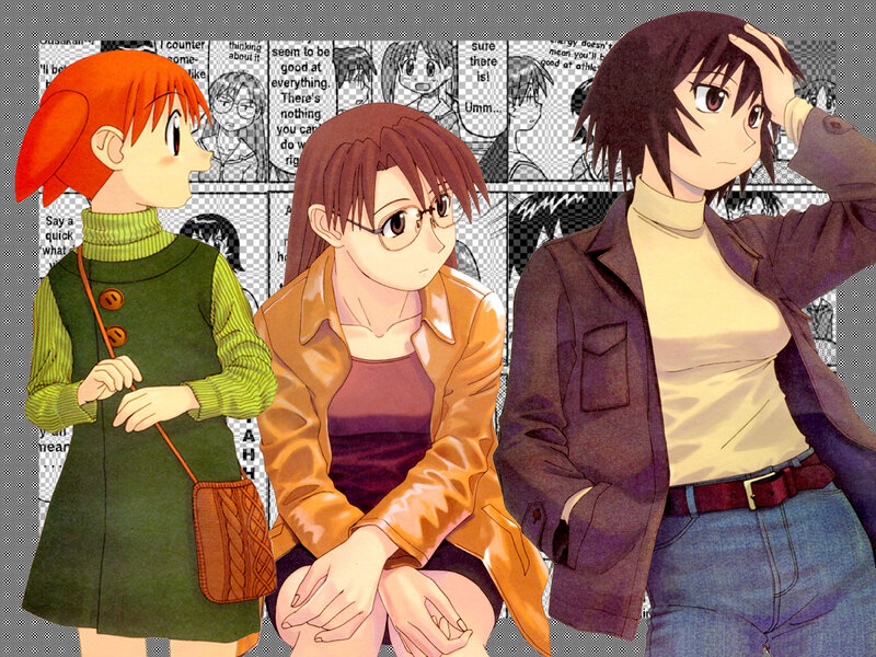 Three anime girls in a scene