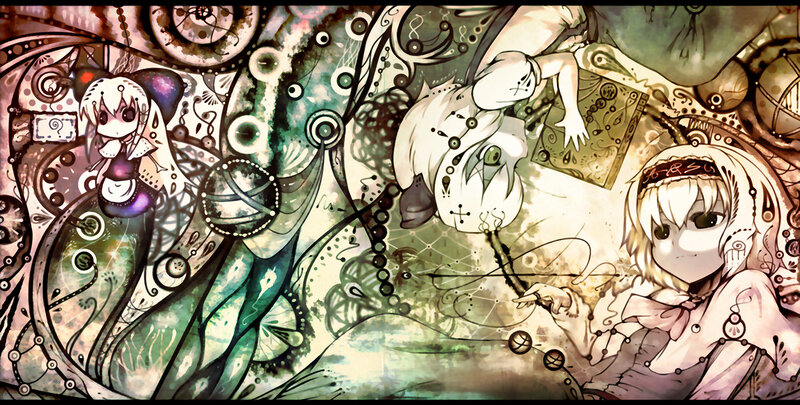Three Anime Girls in a Surreal Scene