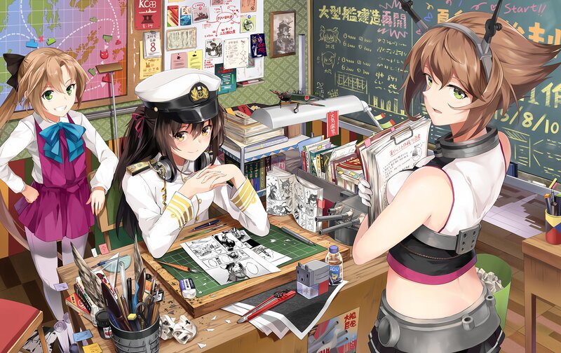 Three Anime Girls in a Workshop