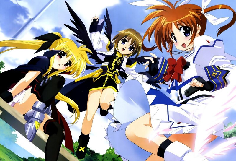 Three anime girls in action