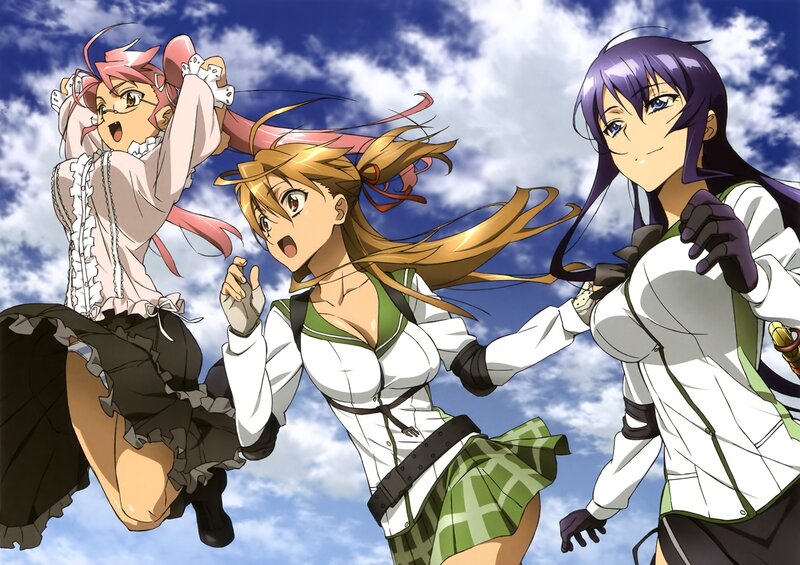 three anime girls in action