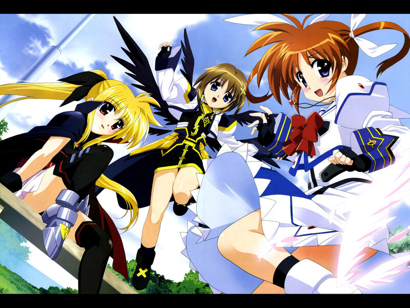 Three anime girls in action