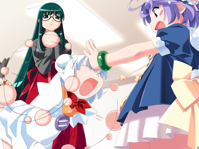 Three Anime Girls in Action — Blue, Chaotic