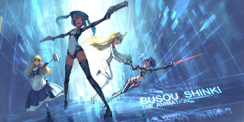 Three Anime Girls in Action — Blue, Dramatic, Guns