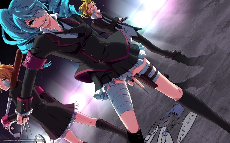 Three Anime Girls in Action — Blue, Dramatic
